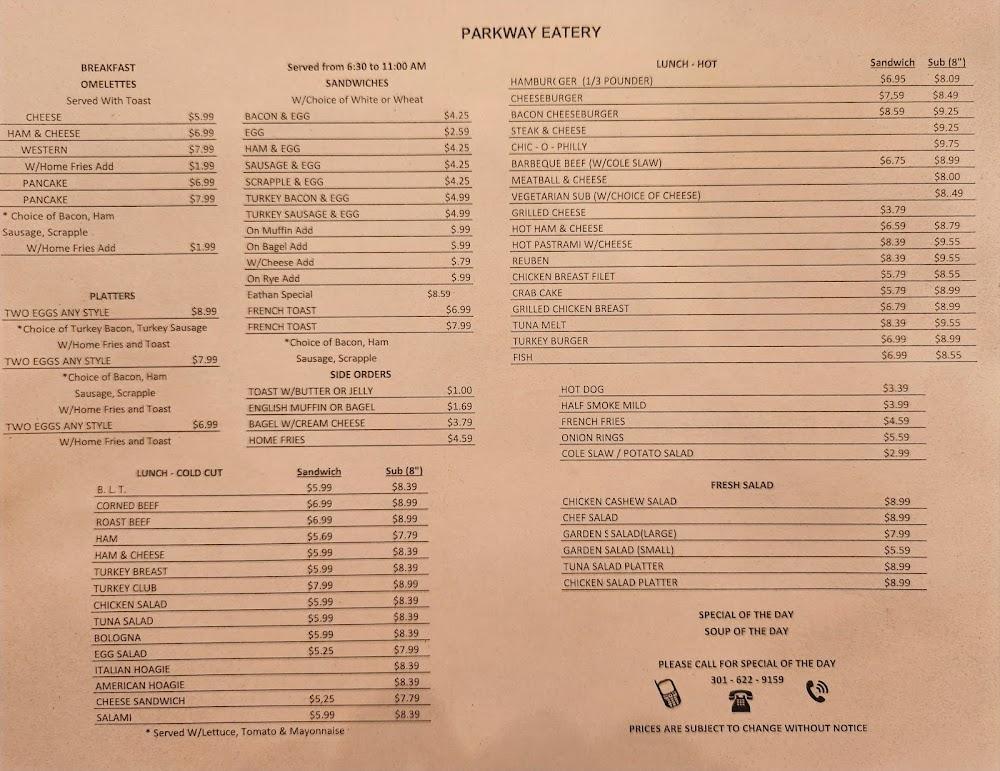Parkway Eatery Menu image 1